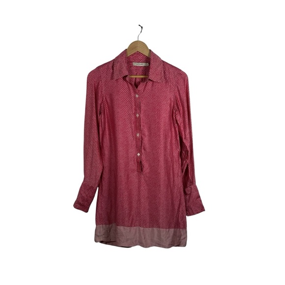 Nili Lotan Women’s Silk Geometric Button Down Shirt Dress Pink/Red S - Picture 3 of 8